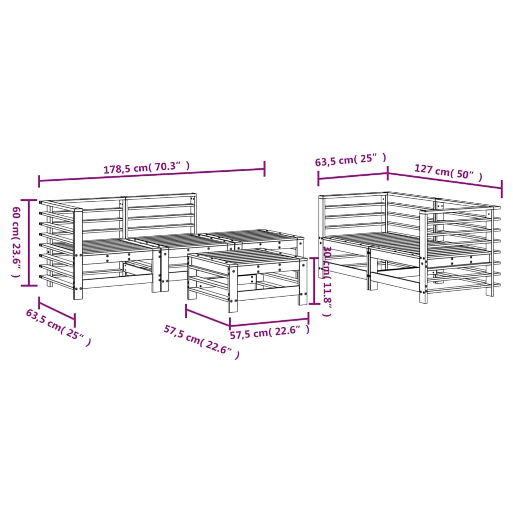 6 pcs conjunto lounge de jardim pinho maciço castanho-mel