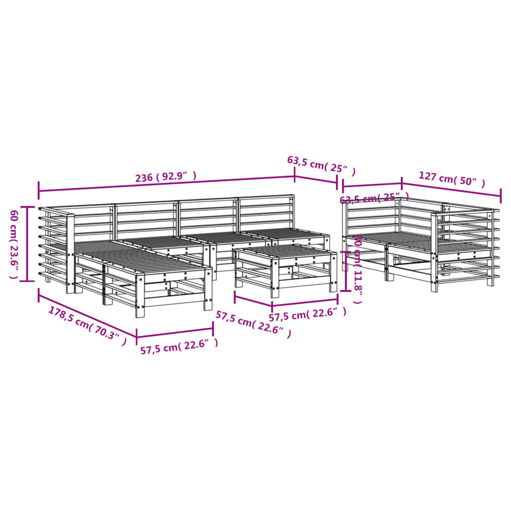 9 pcs conjunto lounge de jardim pinho maciço castanho-mel