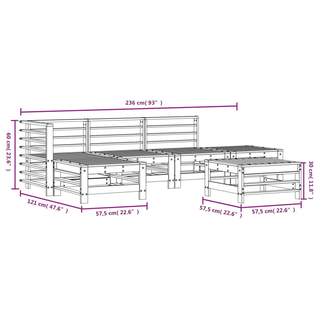 6 pcs conjunto lounge de jardim pinho maciço