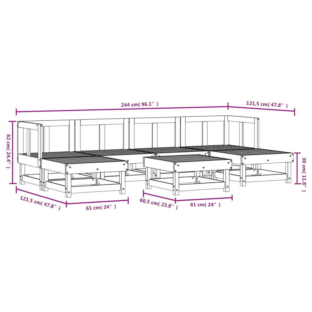 7 pcs conjunto lounge de jardim pinho maciço