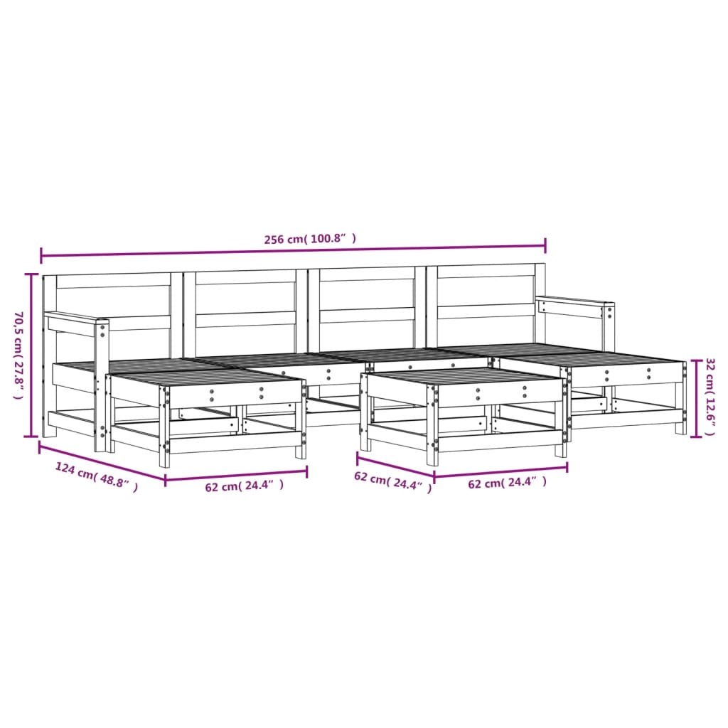 7 pcs conjunto lounge de jardim pinho maciço