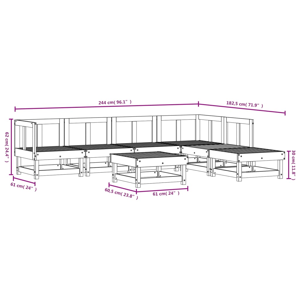 7 pcs conjunto lounge de jardim pinho maciço