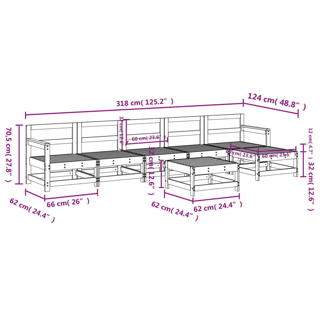 7 pcs conjunto lounge de jardim pinho maciço