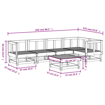 6 pcs conjunto lounge de jardim pinho maciço branco