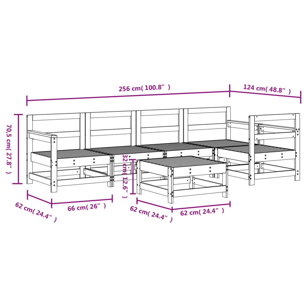 6 pcs conjunto lounge de jardim pinho maciço