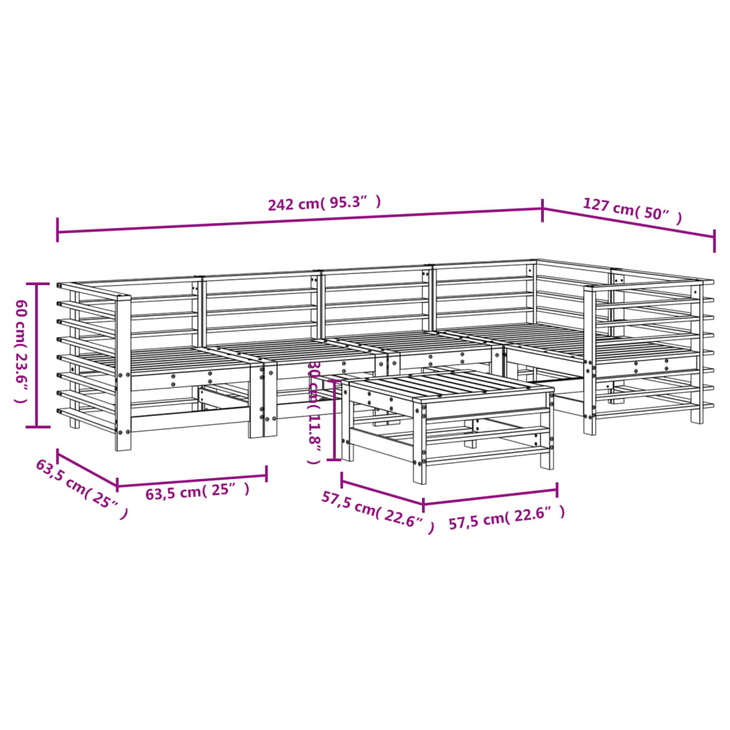 6 pcs conjunto lounge de jardim pinho maciço