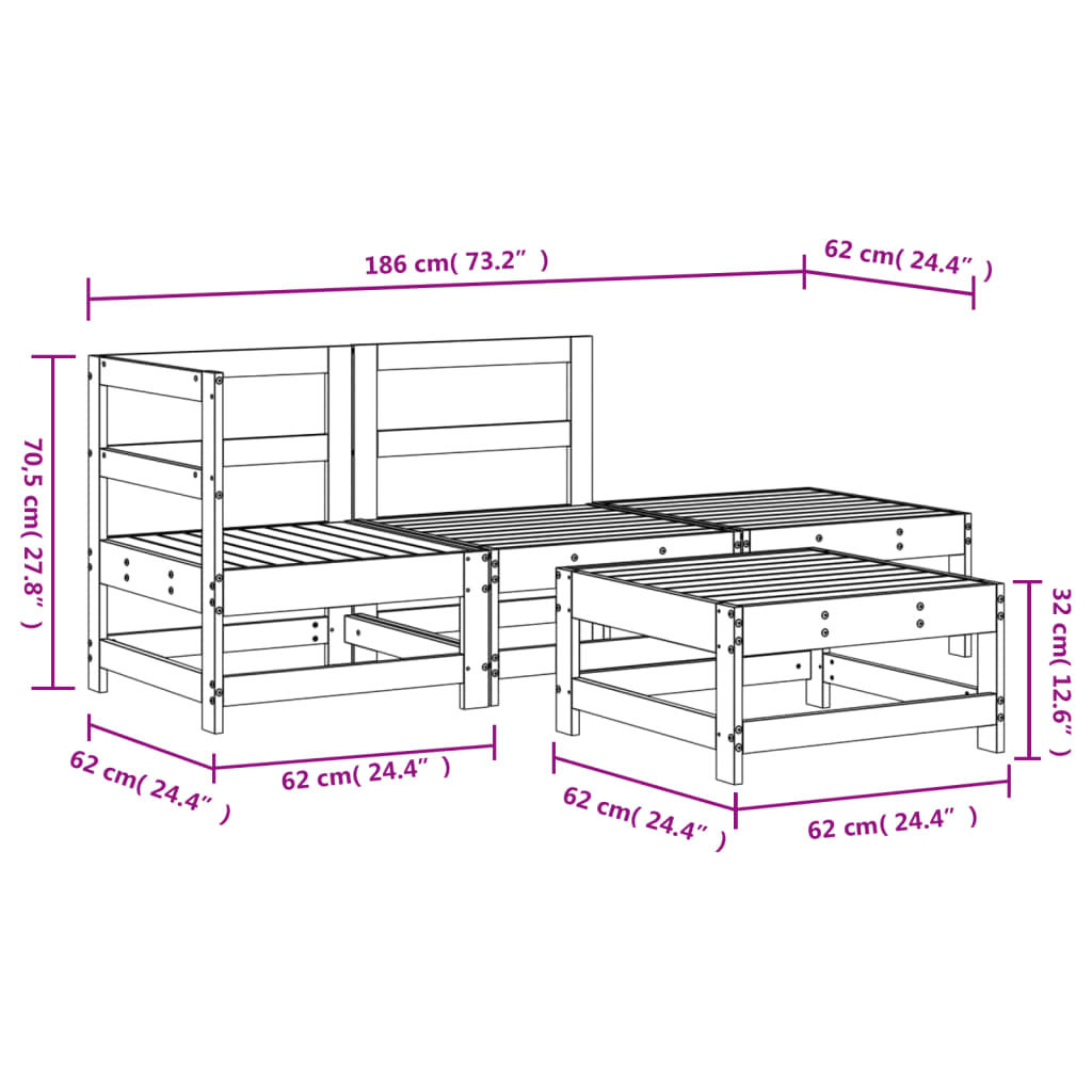 4 pcs conjunto lounge de jardim madeira de douglas maciça