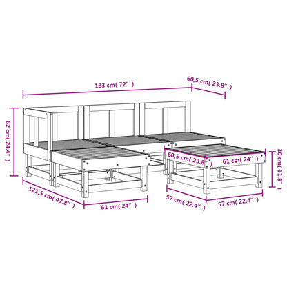 5 pcs conjunto lounge de jardim madeira de pinho maciça branco