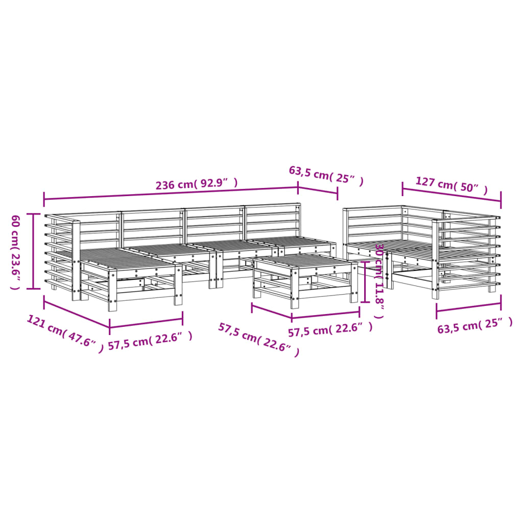 8 pcs conjunto lounge de jardim pinho maciço