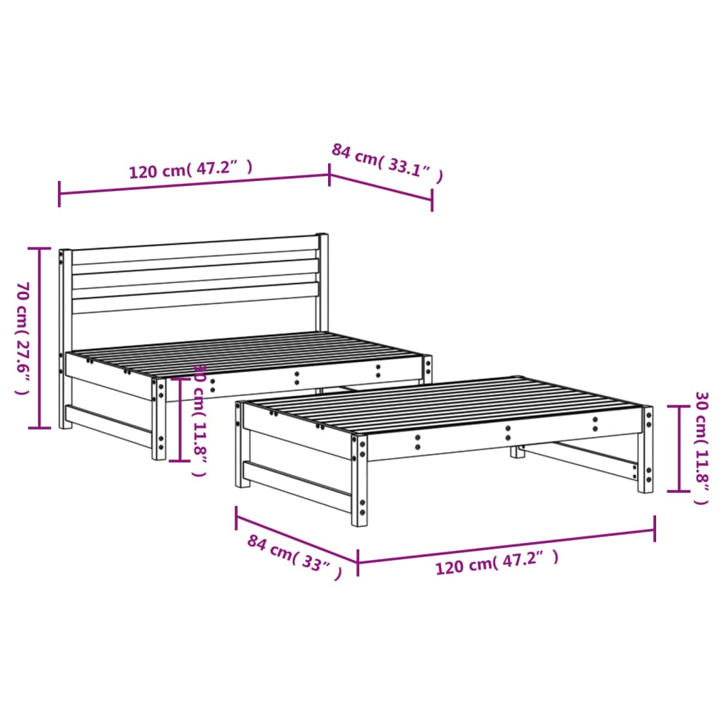 2 pcs conjunto lounge de jardim madeira de pinho maciça