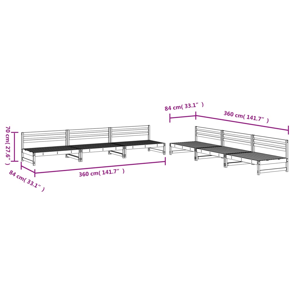 6 pcs conjunto lounge de jardim pinho maciço cinzento