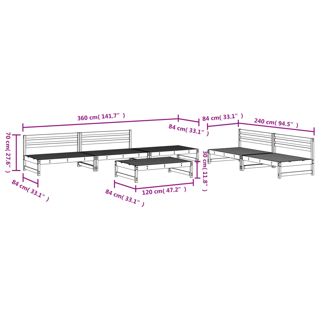 6 pcs conjunto lounge de jardim madeira de pinho impregnada