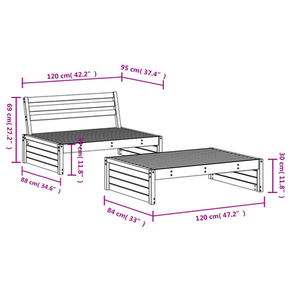 2 pcs conjunto lounge de jardim madeira de pinho maciça cinza