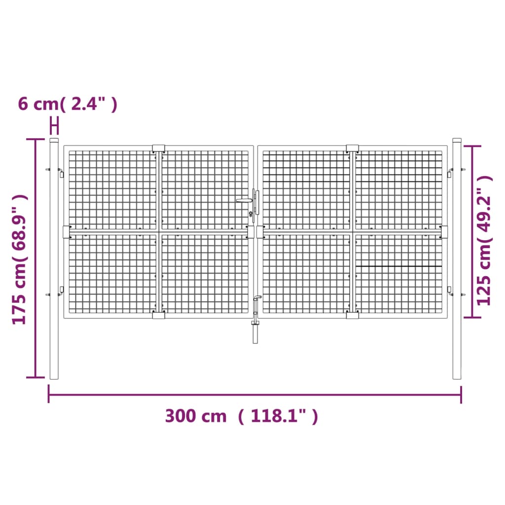 Portão de rede para jardim 300x175 cm aço galvanizado antracite