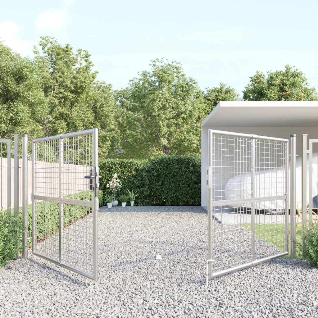 Portão de rede para jardim 300x175 cm aço galvanizado prateado