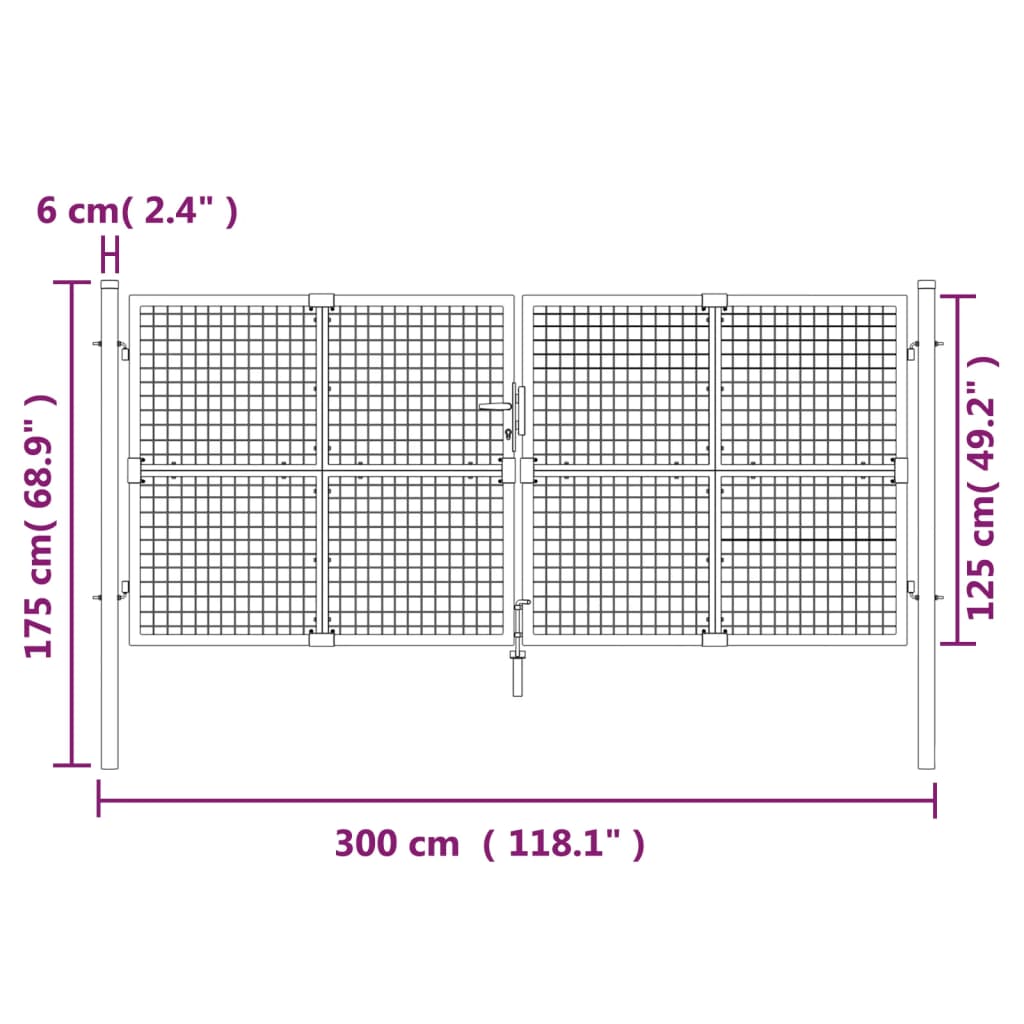 Portão de rede para jardim 300x175 cm aço galvanizado prateado