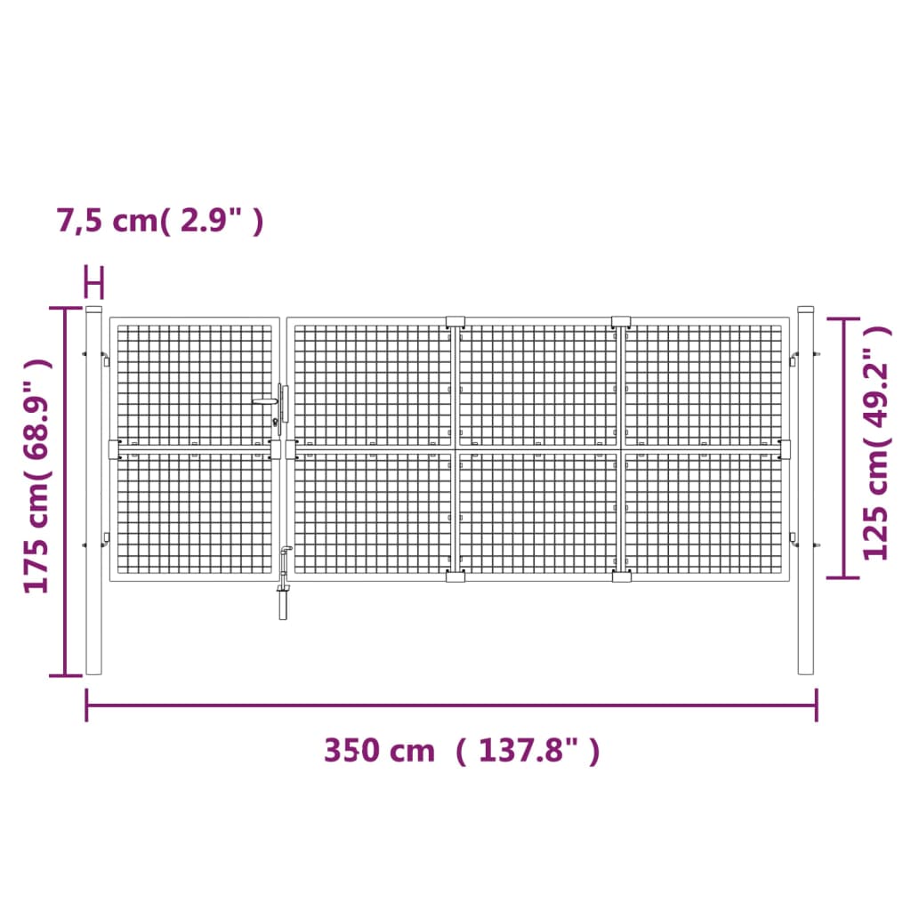 Portão de rede para jardim 350x175 cm aço galvanizado verde