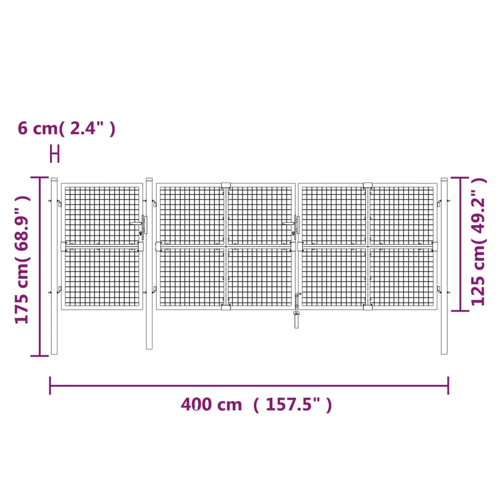 Portão de rede para jardim 400x175 cm aço galvanizado verde