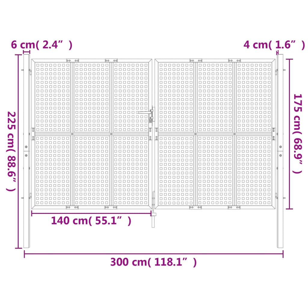 Portão de jardim 300x225 cm aço antracite