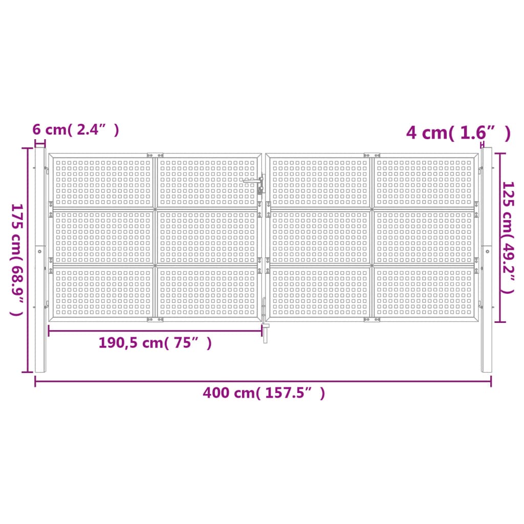 Portão de jardim 400x175 cm aço antracite