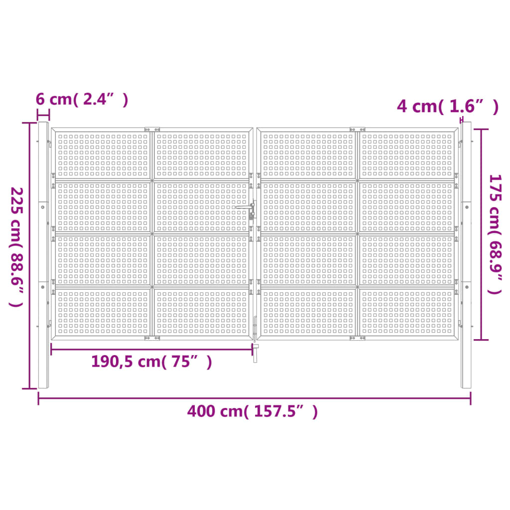 Portão de jardim 400x225 cm aço antracite