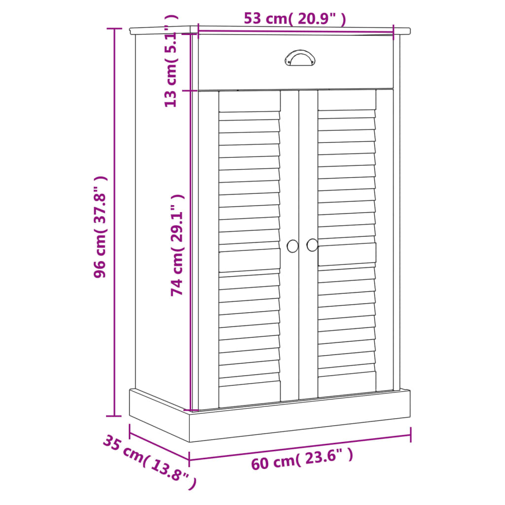 Sapateira VIGO 60x35x96 cm madeira de pinho maciça branco