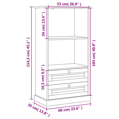 Estante Salamanca de 114cm com 2 Gavetas em Madeira Maciça - Cinzento - Design Rústico