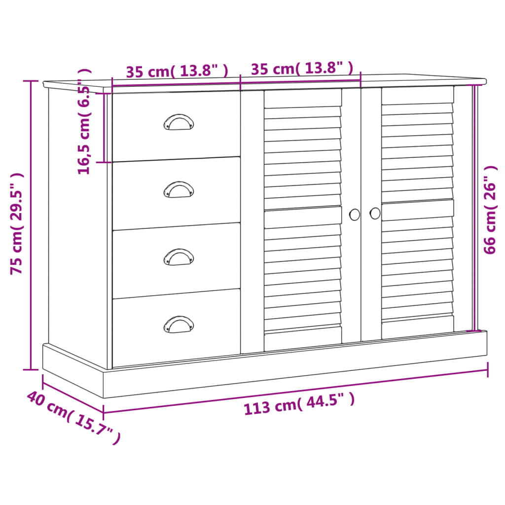 Aparador Salamanca de 4 Gavetas em Madeira Maciça Branco de 113 cm - Design Rústico