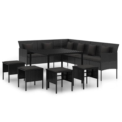 Conjunto de Jardim Yvel Preto - Sofá em L, 4 Bancos e Mesa de Jantar - Design Moderno