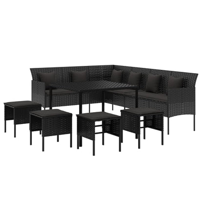 Conjunto de Jardim Yvel Preto - Sofá em L, 4 Bancos e Mesa de Jantar - Design Moderno