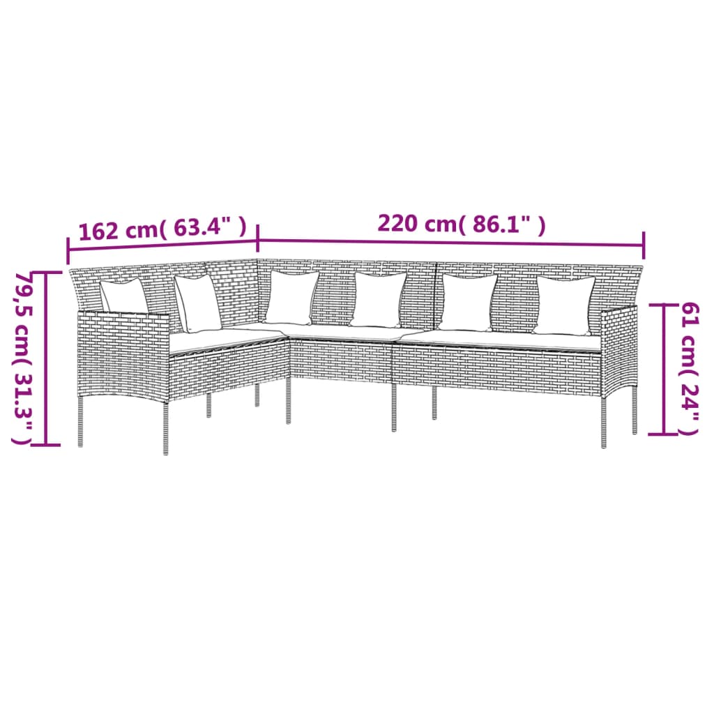 Conjunto de Jardim Yvel Preto - Sofá em L, 4 Bancos e Mesa de Jantar - Design Moderno