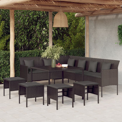 Conjunto de Jardim Yvel Preto - Sofá em L, 4 Bancos e Mesa de Jantar - Design Moderno