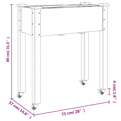 Floreira c/ forro e rodas 71x37x80 cm abeto maciço castanho