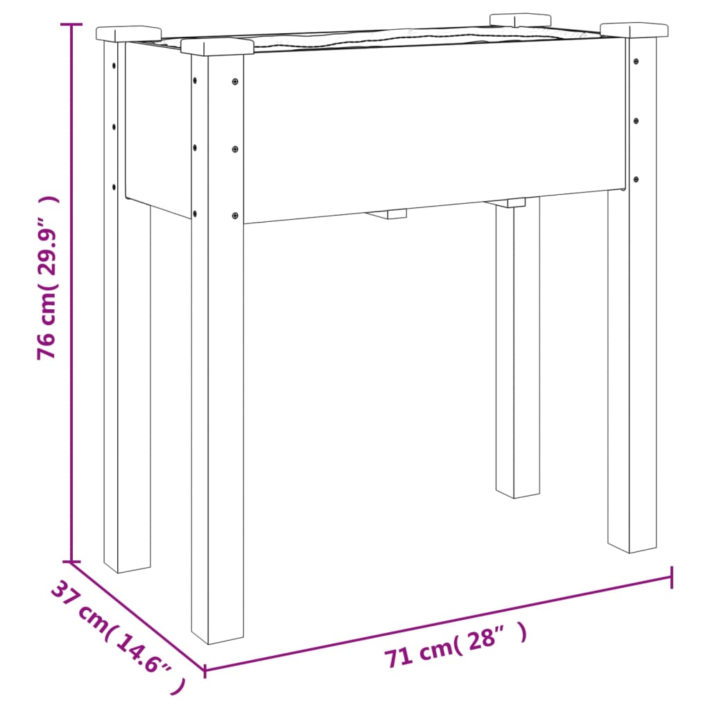 Floreira c/ forro e rodas 71x37x80 cm abeto maciço castanho