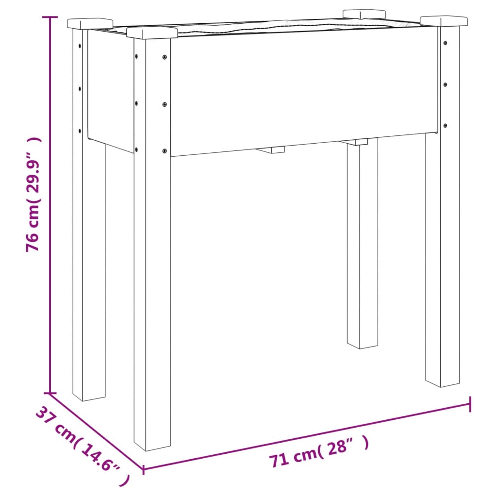 Floreira c/ forro e rodas 71x37x80 cm abeto maciço cinzento