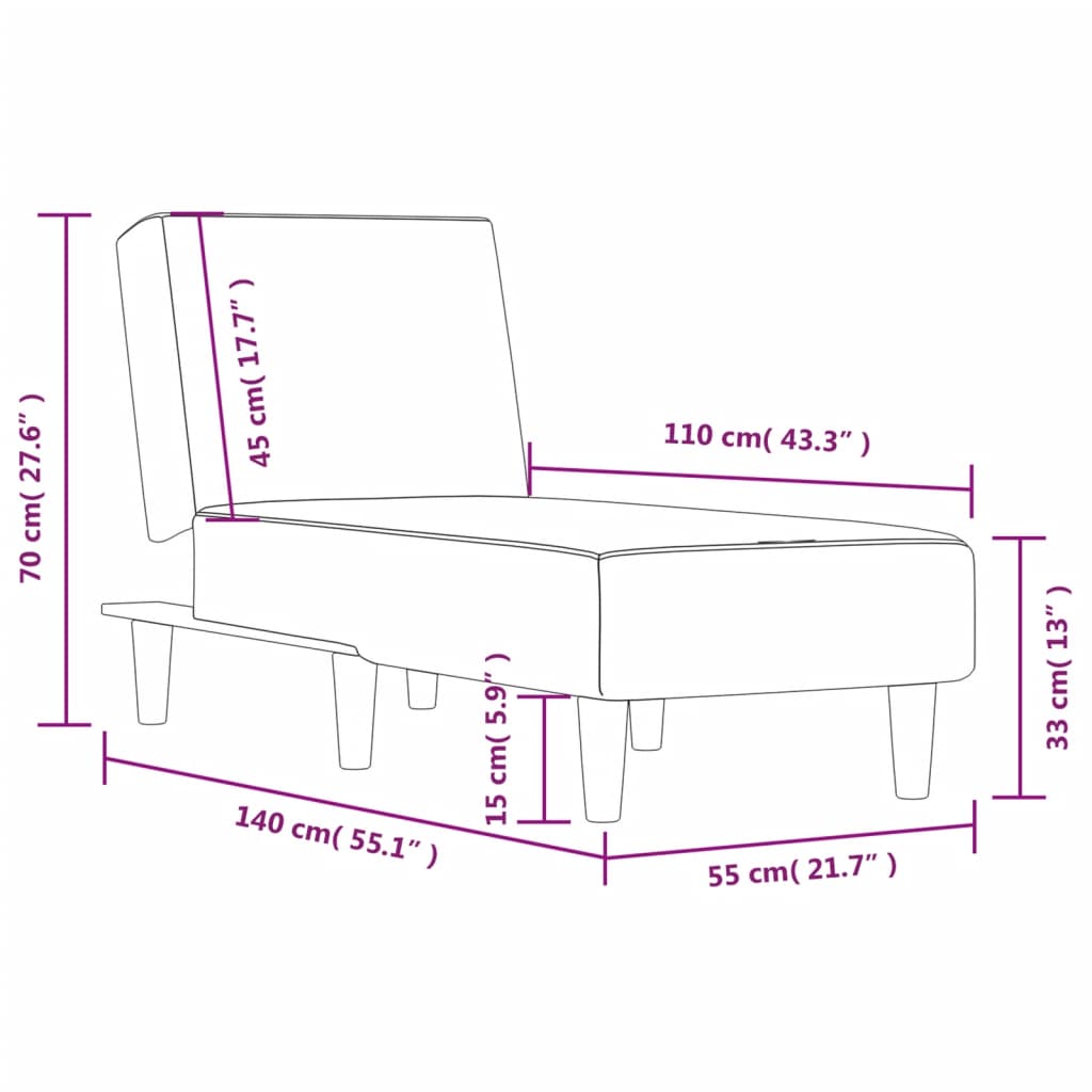 Chaise longue tecido cinzento-claro