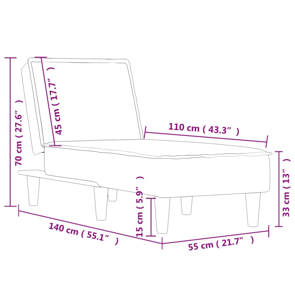 Chaise longue tecido cinzento-claro