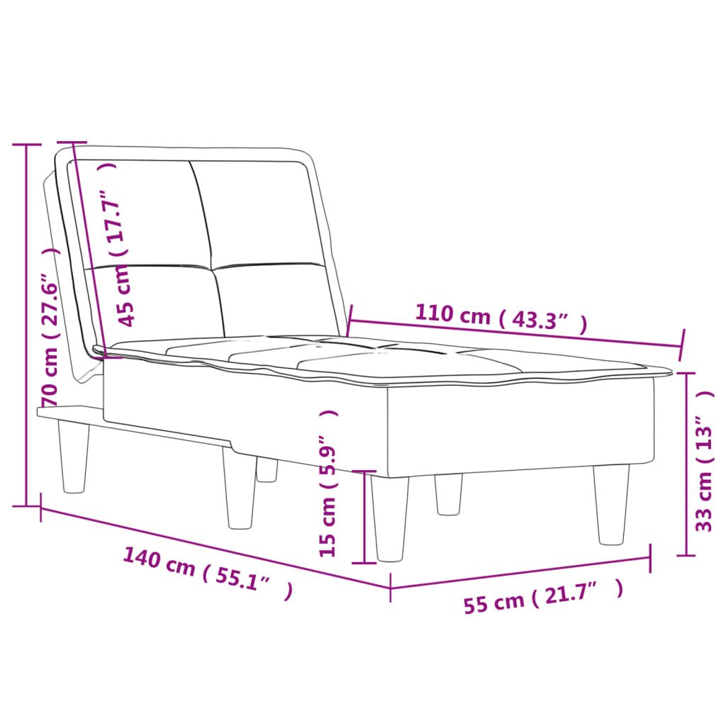 Chaise longue tecido cinzento-escuro