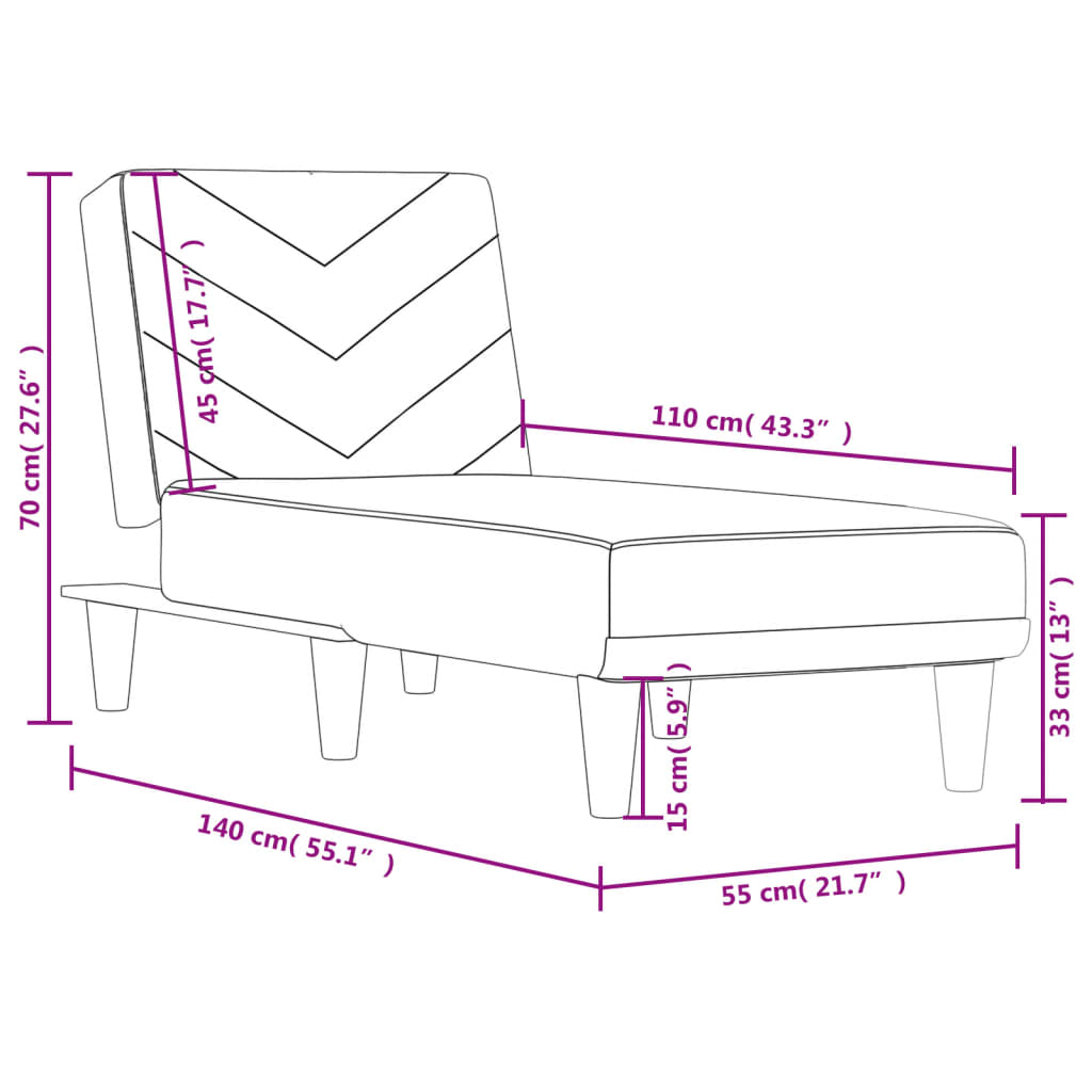 Chaise longue tecido cinzento-claro