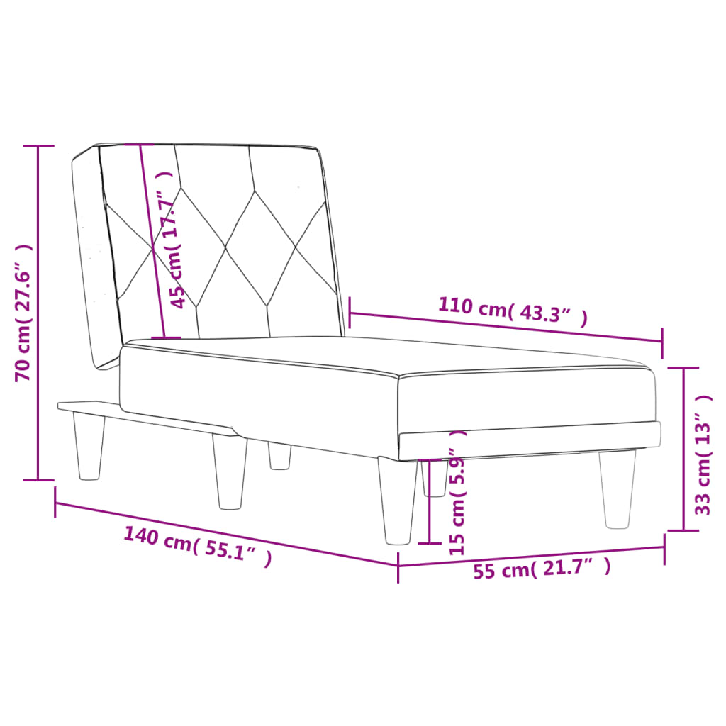 Chaise longue tecido cinzento-claro