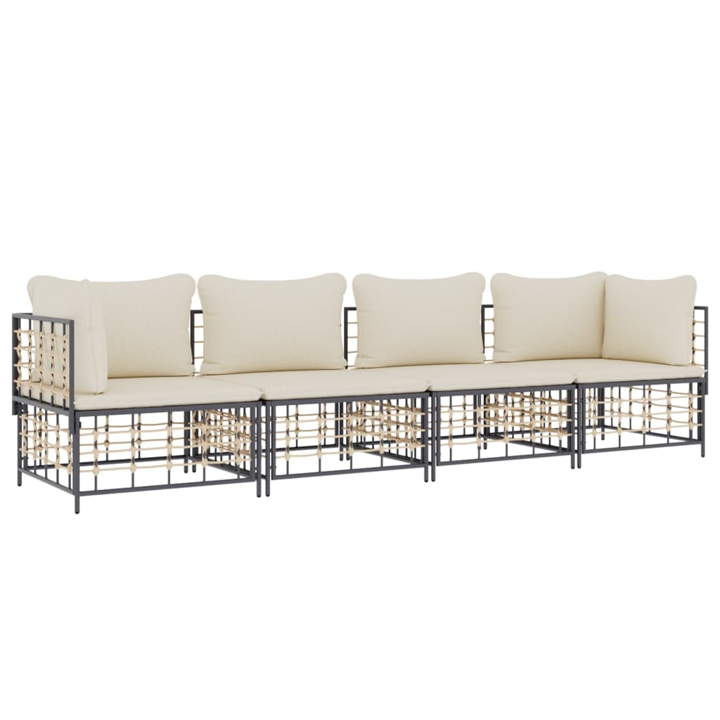 4 pcs conjunto lounge de jardim c/ almofadões vime PE antracite