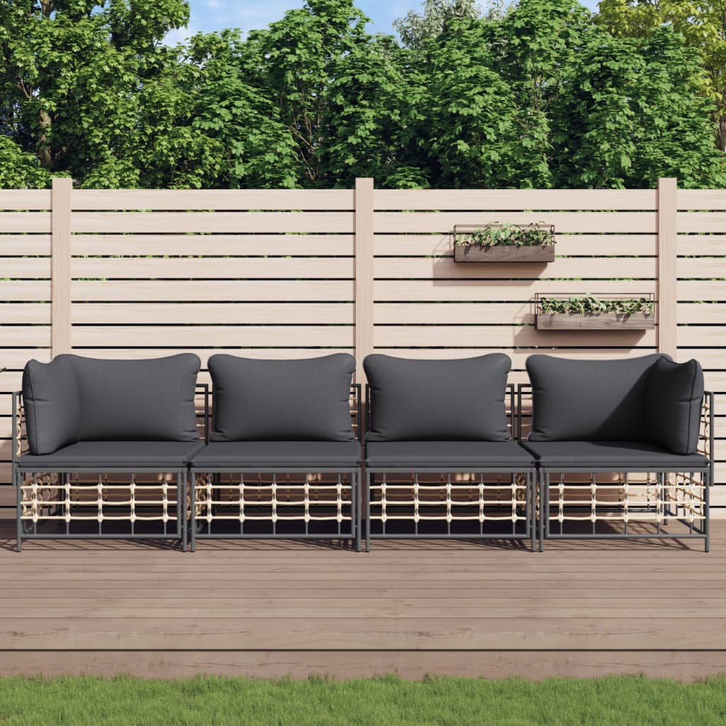 4 pcs conjunto lounge de jardim c/ almofadões vime PE antracite