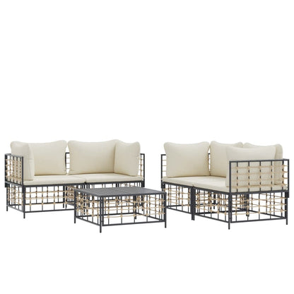 5 pcs conjunto lounge de jardim c/ almofadões vime PE antracite