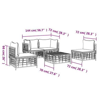 5 pcs conjunto lounge de jardim c/ almofadões vime PE antracite