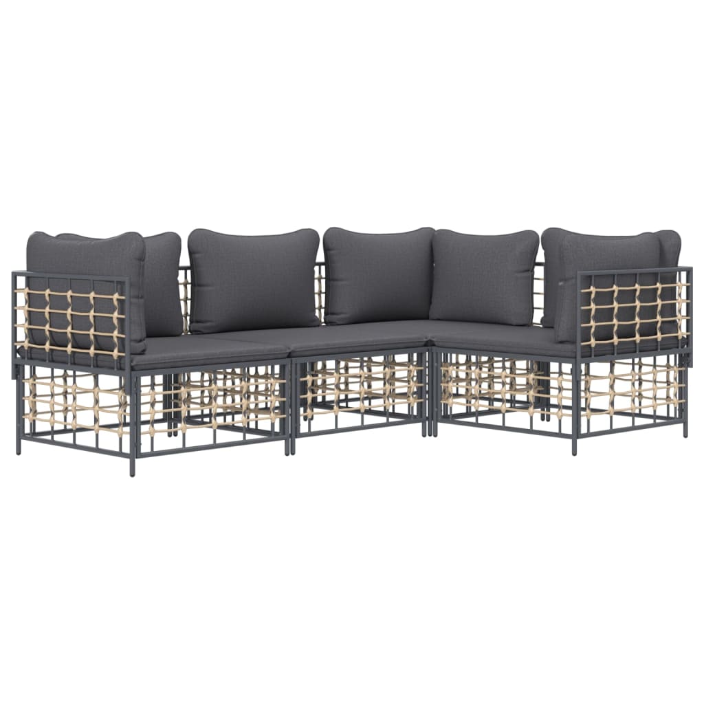 4 pcs conjunto lounge de jardim c/ almofadões vime PE antracite