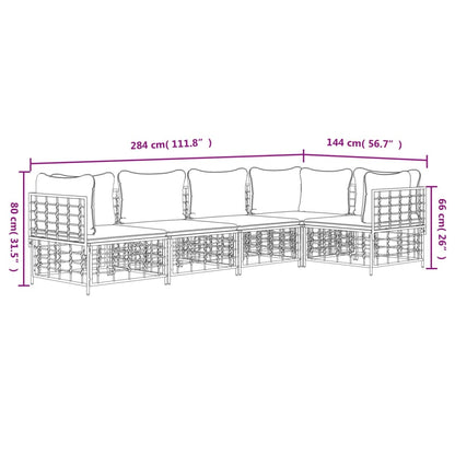 5 pcs conjunto lounge de jardim c/ almofadões vime PE antracite