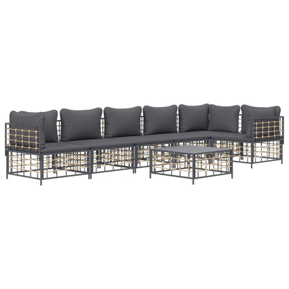 7 pcs conjunto lounge de jardim c/ almofadões vime PE antracite