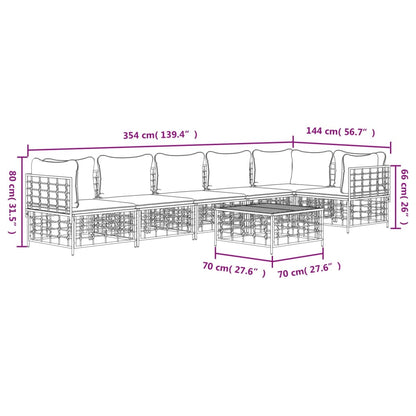 7 pcs conjunto lounge de jardim c/ almofadões vime PE antracite