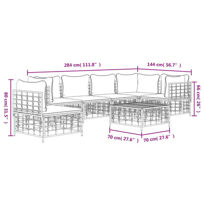 7 pcs conjunto lounge de jardim c/ almofadões vime PE antracite