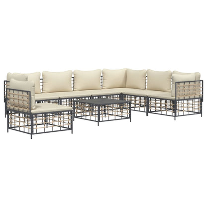 8 pcs conjunto lounge de jardim c/ almofadões vime PE antracite